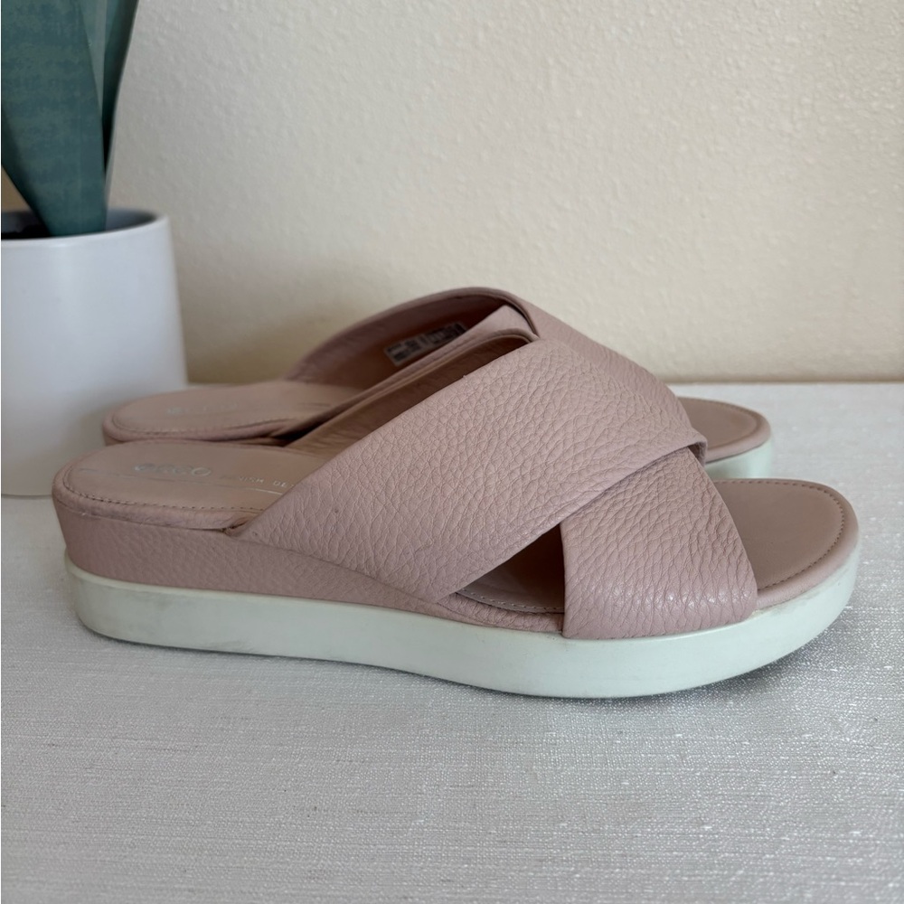 ECCO Blush Learher Cross Strap Platform Slide Sandals Women’s EU38 US7